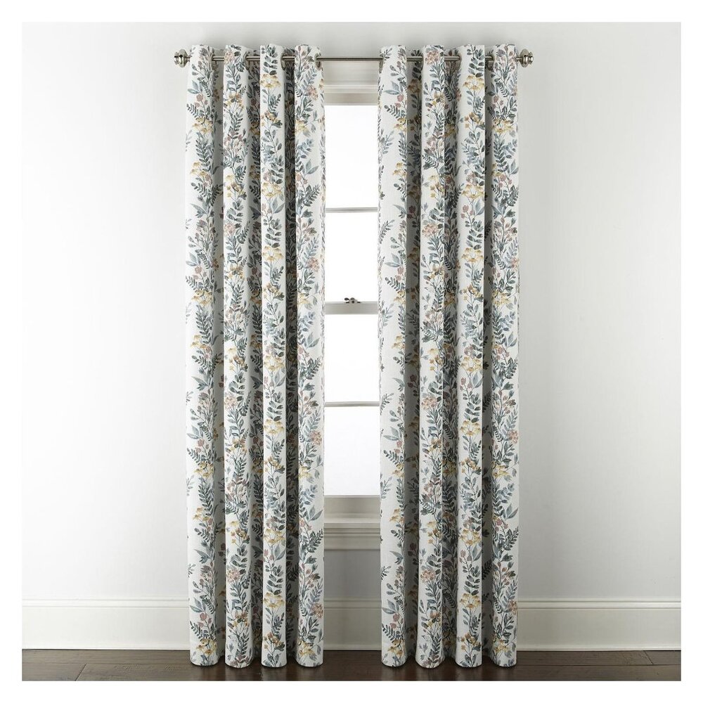 NEW Linden Street Blackout Single Curtain Panel Multi Floral Green Blue 50x108